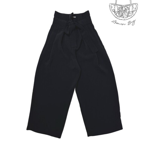 H&M / High Waisted Wide Belted Cropped Pants / Size 0 / Color Black - Picture 3 of 6